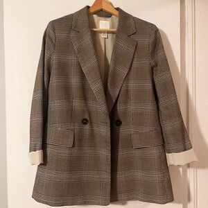 H&M Women's Brown Checkered Blazer